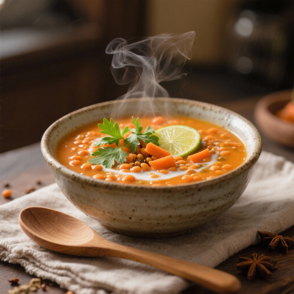 Soupe de Lentilles Corail Coco-Carotte: Réconfort Végétal Épicé