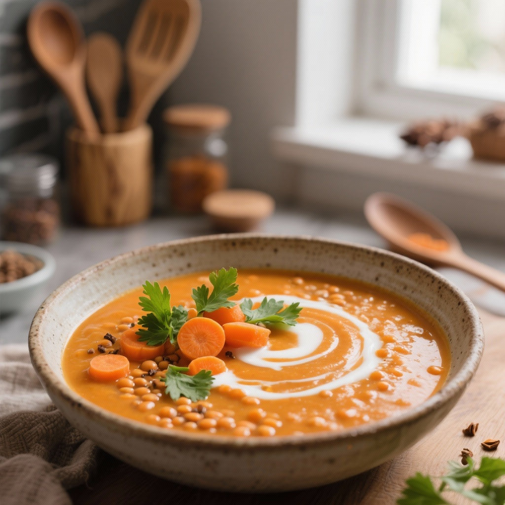 Soupe de Lentilles Corail au Lait de Coco, Carottes et Cumin