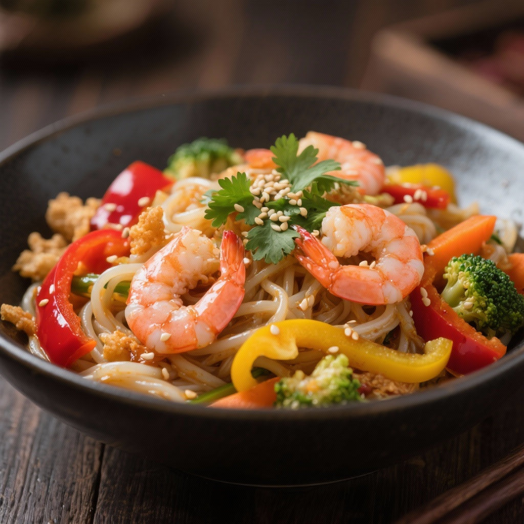 Wok de Nouilles de Riz aux Crevettes et Légumes Croquants : Recette Facile