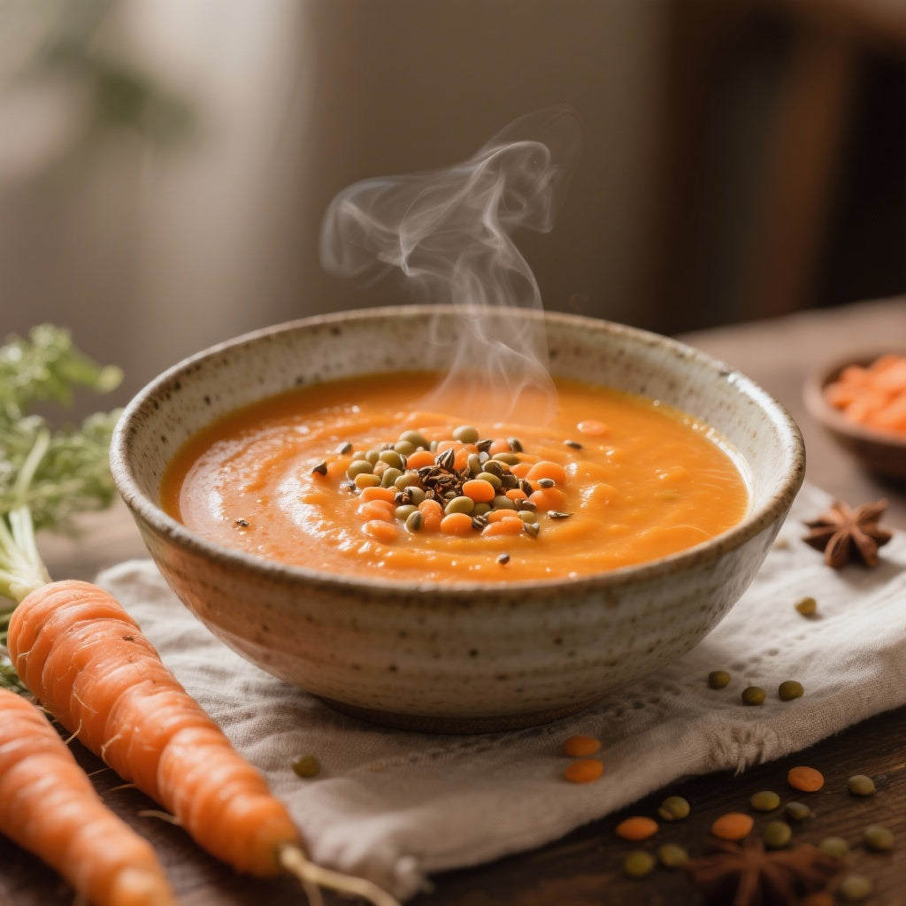 Soupe réconfortante lentilles-carottes au cumin pour hiver sain