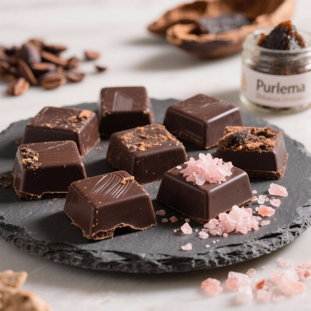 Chocolats Noirs Bruts Revitalisants au Shilajit et Sel Rose