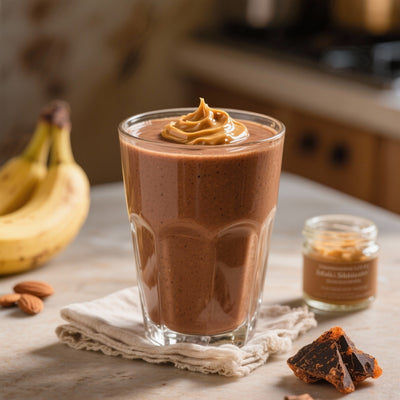 Smoothie énergisant banane-cacao-beurre d'amande avec résine de shilajit