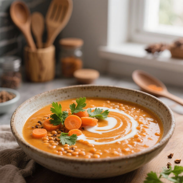 Soupe de Lentilles Corail au Lait de Coco, Carottes et Cumin