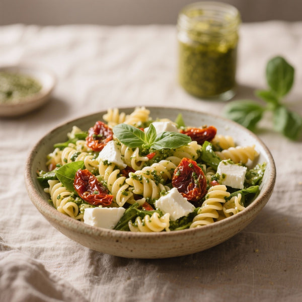 Salade de Pâtes au Pesto, Tomates Séchées & Mozzarella : Recette Express
