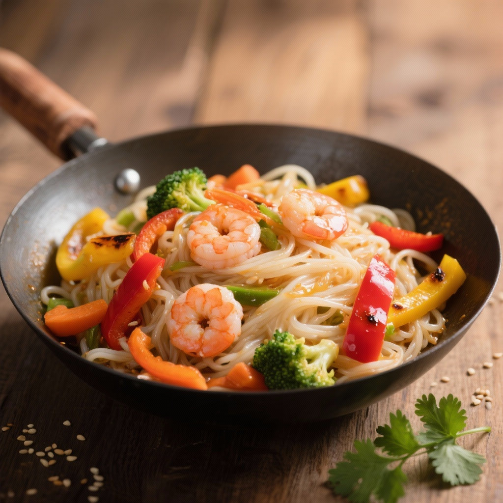 Wok de Nouilles de Riz aux Crevettes et Légumes Croquants : Recette Facile